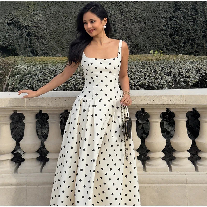 Polka Dot Square Neck Maxi Dress