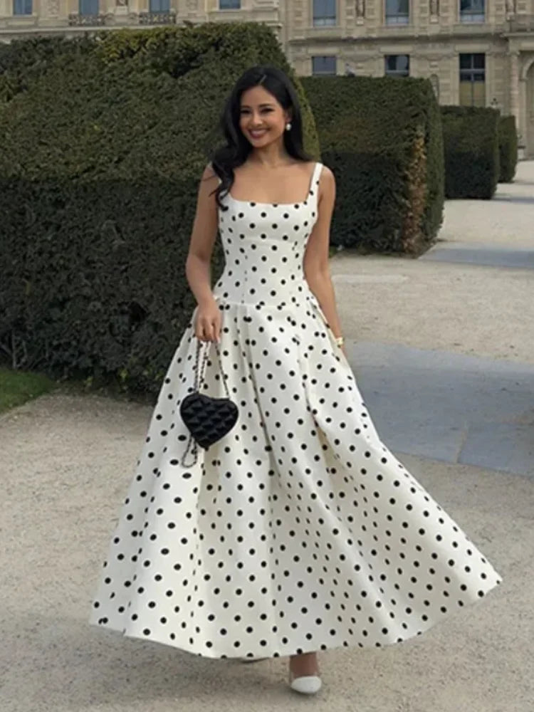 Polka Dot Square Neck Maxi Dress
