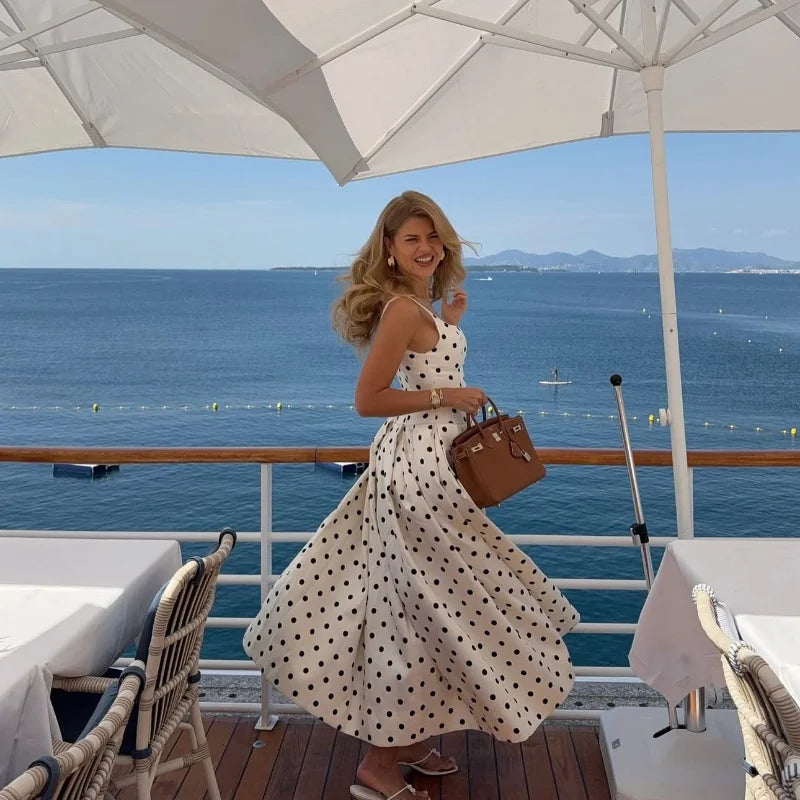 Polka Dot Square Neck Maxi Dress