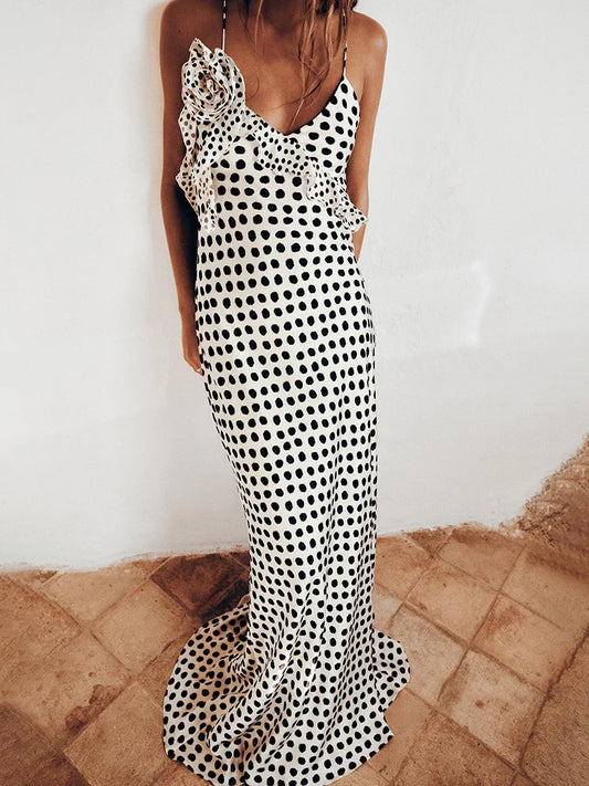 Backless Polka Dot Spaghetti Strap Dress
