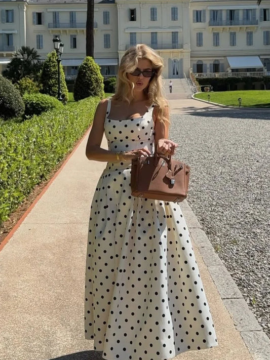 Polka Dot Square Neck Maxi Dress