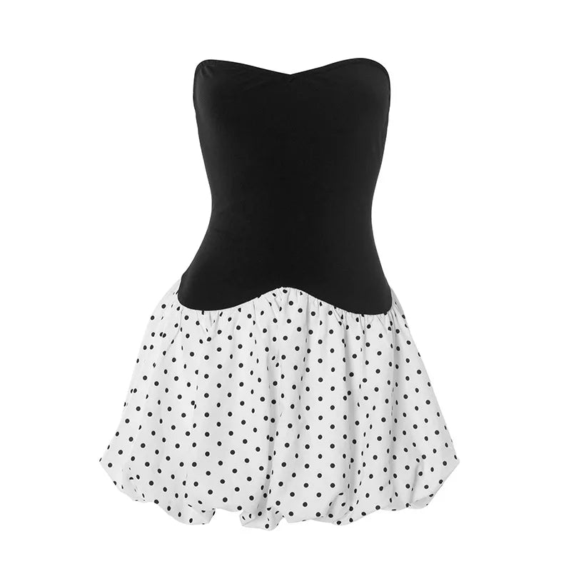 Strapless Polka Dot A-Line Mini Dress
